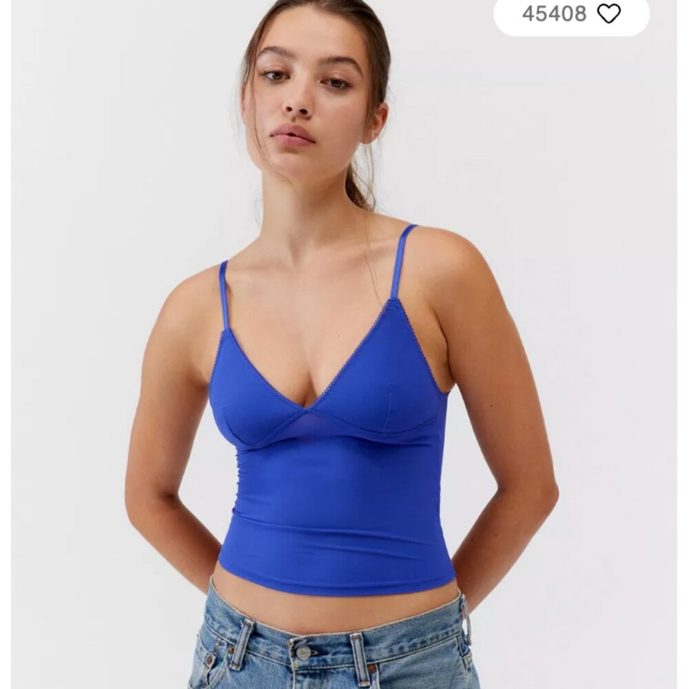 NWT Urban Outfitters Out From Under Je T'aime Mesh Cropped V-Neck Cami XL blue